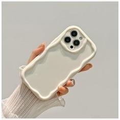 Imagem de Padrão de onda creme de cor sólida para iPhone 15 14 13 12 11 Pro Max Mini transparente amarelo resistente casal branco capa de telefone transparente, branca, para iPhone 14 Pro