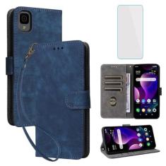 Imagem de IUQXU Capa carteira para celular TCL 30 Z/TCL 30 LE com protetor de tela [bloqueio RFID] Suporte de cartão de couro com suporte para pulso masculino feminino capa para celular Verizon T602DL TCL 30Z