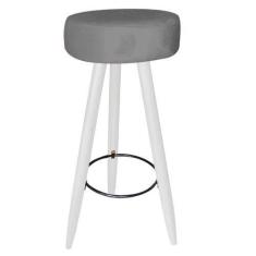 Imagem de Kit 09 Banqueta Alta Flora Pés Palito Em Madeira Branco Para Bar Bistr