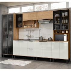 Imagem de Cozinha Modulada Toscana 6 Peças Mdf com Paneleiro 1 Forno e Cristaleira Freijó/Off White