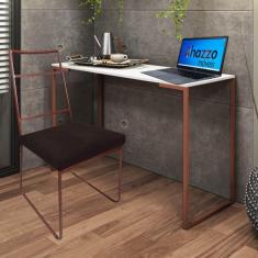 Imagem de Kit Escritório Stark Cadeira e Mesa Industrial Ferro Bronze Tampo MDF Branco Sintético Marrom - Ahz Móveis