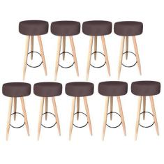 Imagem de Kit 09 Banqueta Alta Flora Pés Palito em Madeira Branco para  Bar Bist