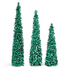 Imagem de Conjunto de 3 árvores de Natal pop-up, 1,8 m, 1,8 m, 1,2 m, árvore artificial dobrável, árvore de Natal, árvores de Natal falsas para ambientes internos, externos, apartamentos, decorações de festa e