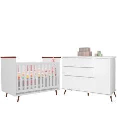 Imagem de Quarto de Bebê Berço Americano Baby Wood e Cômoda Infantil Melissa 100% MDF Cor Branco com Amadeirado - Phoenix Baby