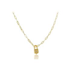 Imagem de Colar Com Corrente Cartier E Pingente De Cadeado Folheado Em Ouro 18K