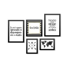 Imagem de Kit 5 Quadros Los Quadros Frases Love E Mapa Moldura 