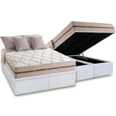 Imagem de Cama Box Baú Queen: Colchão Molas Anjos MasterPocket Ensacadas Classic + Base crc Courano White(158x198)