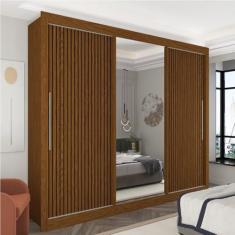 Imagem de Guarda-roupa Casal 3 Portas 1 Porta Espelhada Royale Castanho/castanho Ripado