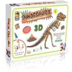 Imagem de Quebra Cabeça 3D Tiranossauro 55 Pçs Madeira + Kit Pintura - Bate Bumb