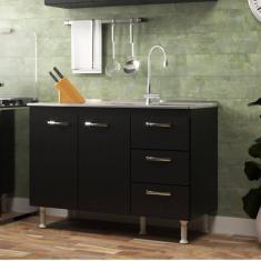 Imagem de Balcão de Cozinha sem Pia, Tampo 2 Portas 3 Gavetas e Aéreo 3 Portas Preto
