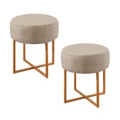 Imagem de Conjunto - 2 Puffs Banqueta Otávio Luxo Castellar Móbile, Linho Bege