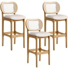 Imagem de Kit 03 Banquetas Altas Para Cozinha Bancada Sala Tela Betta Fixa L02 Linho Cru - Lyam