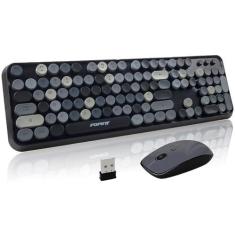 Imagem de FOPETT Combo de teclado e mouse sem fio – teclado retrô colorido fofo de 2,4 G com teclas redondas, teclado de máquina de escrever de 104 teclas para laptop/Windows/PC - cinza colorido
