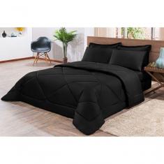 Imagem de Kit Edredom + Jogo De Lençol Aconchego Look House Dupla Face Casal Queen 06 Peças - Preto