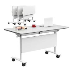 Imagem de Mesas de Conferência Mesa Dobrável De 4 Unidades Para Reuniões De Escritório, Mesa De Madeira Moderna Para Sala De Conferências Para Treinamento De Seminários Em Sala De Aula Com Rodas De Travamento D