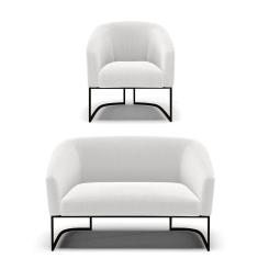 Imagem de Sofá Namoradeira E Poltrona Base Industrial Preto Stella Bouclê D03 - D'rossi Cor Off White