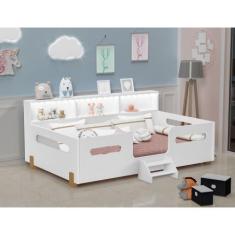Imagem de Cama Infantil Montessoriana Mary Com Escada Led E Nicho Branco/Mel - D
