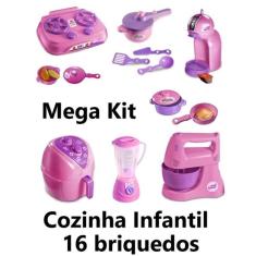 Imagem de Kit Cozinha Infantil Com 16 Brinquedos Eletro E Panelas