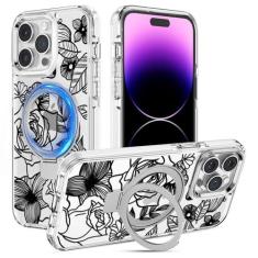 Imagem de XIZYO Capa magnética para iPhone 13 Pro Max com suporte de anel magnético floral flor fofa [compatível com MagSafe] capa feminina transparente com suporte feminino à prova de choque de 6,7 polegadas -