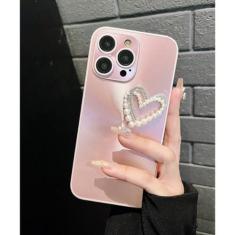 Imagem de Capa de telefone pérola coração para iphone 15 11 12 13 14 pro max plus 15pro 11pro fosco protetor de câmera dura capa traseira, rosa, para iphone14pro