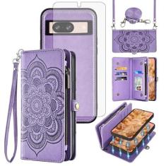Imagem de Asuwish Capa de celular para Google Pixel 8 5G com zíper carteira magnética destacável com protetor de tela de vidro temperado alça transversal mandala flor porta-cartões Pixel8 oito mulheres meninas