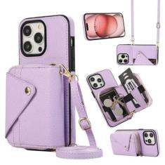 Imagem de Capa de couro com cordão crossbody para iPhone 15 Pro Max 13 12 11 14 Plus XR XS 7 8 SE 2022 Cartões Solt Carteira Bolsa Capa de bolso, roxo DF08, para iPhone 11 Pro