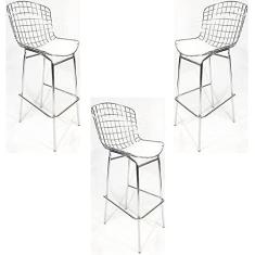 Imagem de Kit 3 Banquetas BERTÓIA Cromada assento  tubular altura 70cm - Poltronas do Sul