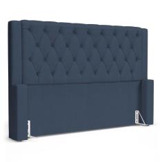 Imagem de Cabeceira Cama Box Casal Padrão Atena 160cm Capitonê com Frame Linho Azul - Desk Design