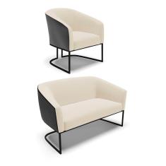 Imagem de Namoradeira e Poltrona Industrial Preto Stella Pto/Linho Bege D03 - D`Rossi