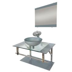 Imagem de Gabinete De Vidro 70Cm Inox Com Cuba Redonda Prata