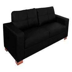 Imagem de Sofá 2 Lugares Sala de Estar Pés Madeira kenny 160 cm Couro Preto - Gran Belo