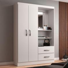 Imagem de Guarda-Roupa Solteiro Capelinha 2 Portas 2 Gavetas com Espelho Branco - Evidência Móveis