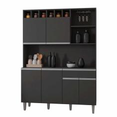 Imagem de Armário Cozinha Compacta 6 Portas 130cm Cinza Fosco