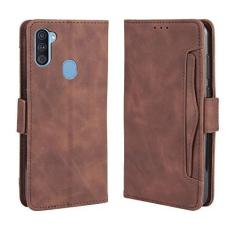 Imagem de Capa com compartimento para cartão para Samsung Galaxy A11, capa flip carteira de couro para Samsung Galaxy A11, capa magnética retrô para celular, capa carteira com compartimentos para cartões