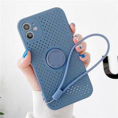 Imagem de Capa oca de resfriamento respirável para iPhone 12 Mini 11 Pro XS Max X XR 7 8 Plus SE2 Capa de alça de suporte de anel magnético de silicone macio, cinza, para iPhone XR
