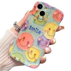 Imagem de JDBRUIAN Capa para iPhone 15, pintura a óleo retrô colorida impressa a laser padrão brilhante bonito encaracolado borda ondulada requintada capa protetora de TPU elegante durável para meninas e