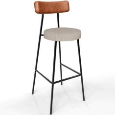 Imagem de Banqueta Alta Bar Cozinha Sala De Jantar Aço Milão L02 Couríssimo Camel Linho Bege - Lyam Decor
