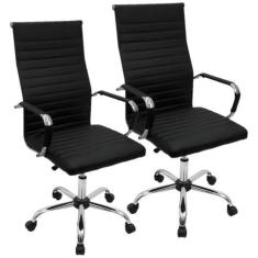 Imagem de Kit 2 Cadeiras Eames Esteirinha Presidente Alta Estofada Couro - Liant