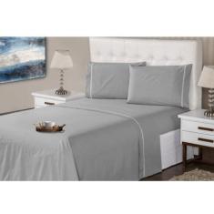 Imagem de Jogo Lençol 4 Peças King 400 Fios Prata Ponto Palito Casa Dona