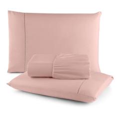 Imagem de Kit Jogo de Lençol Casal 3 Peças Micropercal 400 Fios Toque Macio Super Luxo (4-ROSE)