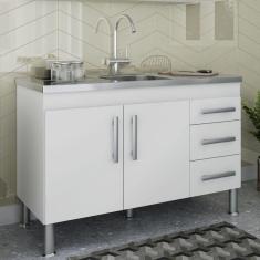 Imagem de Balcão para Cozinha 2 Portas 3 Gavetas Nairobi Espresso Móveis Branco