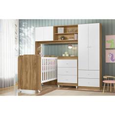 Imagem de Jogo De Quarto Completo Infantil Bebê Guarda Roupa Conjugado 4 Portas 2 Gavetas 2 Nichos Cômoda 3 Gavetas Berço C/ Rodízios Sophia
