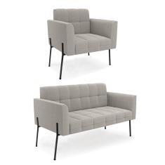 Imagem de Sofá Namoradeira E Poltrona Pé Ferro Pto Elisa Bouclê Cinza D03 - D`rossi