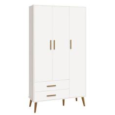 Imagem de Guarda-Roupa Retrô 3 Portas Isis Branco Fosco - MoveisAqui