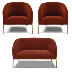 Imagem de Namoradeira E 2 Poltronas Pé Ferro Dourado Stella Bouclê Terra D03 - D`rossi