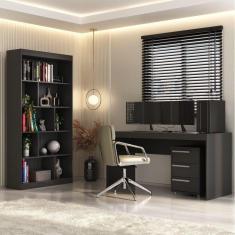 Imagem de Escrivaninha 150cm com Gaveteiro 3 Gavetas e Estante 4 Prateleiras Nichos Espresso Móveis Onix TX