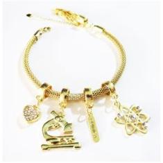 Imagem de Pulseira Coração Biomedicina Placa Química Folheado Ouro 18k