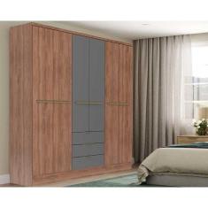 Imagem de Guarda Roupa Casal 6 Portas E 3 Gavetas Troy 1151 Freijo C/ Cinza Titanio - Carraro