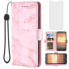 Imagem de Asuwish Capa compatível com Moto E5 Play E 5 Cruise 5E Go e protetor de tela de vidro temperado, suporte para cartão, carteira dobrável de mármore, capas de telefone para Motorola MotoE5play MotoE5
