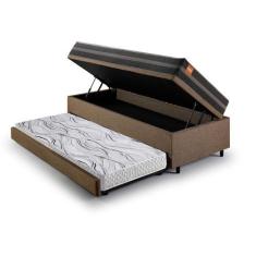 Imagem de Bicama Box Baú Solteiro Linho Marrom 88x188 Com Colchão Bogotá Molas U